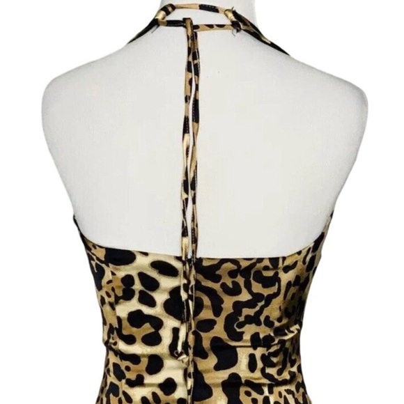 🐆 Caché, Vintage Wild Side Animal Print Satin Halter Dress - Picture 9 of 16